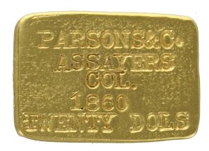 1860 Parsons & Co. $20 Gold Bar Ingot