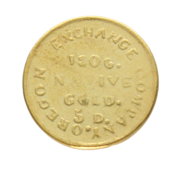 US TERRITORIAL GOLD OREGON 1849 $5 Gold “Beaver”